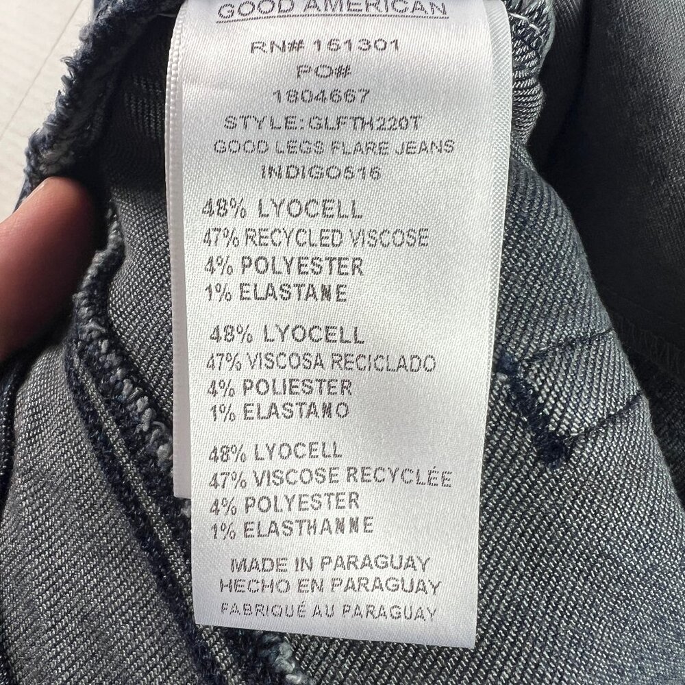 Good American Jean Women 38x33* Good Legs Flare High Rise Dark Blue Denim Tag 18 - Picture 9 of 16